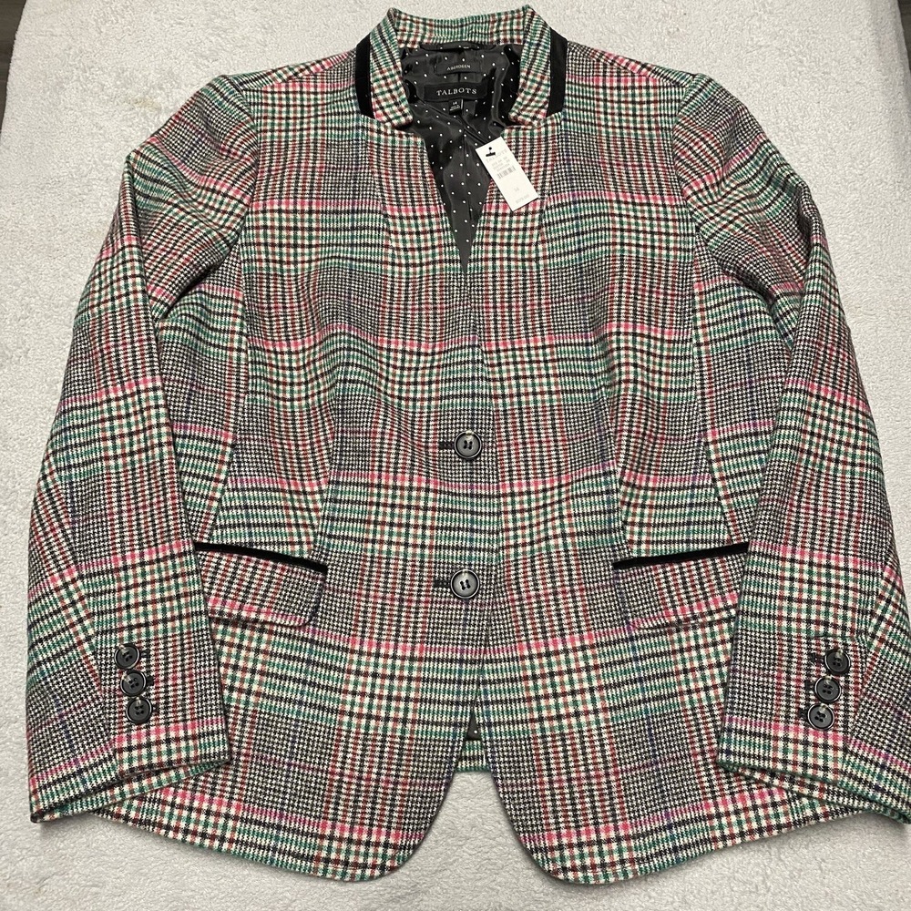 Talbots Alberdeen Blazer Size 14 Red Green Plaid Wool Blend Academia Holiday NEW